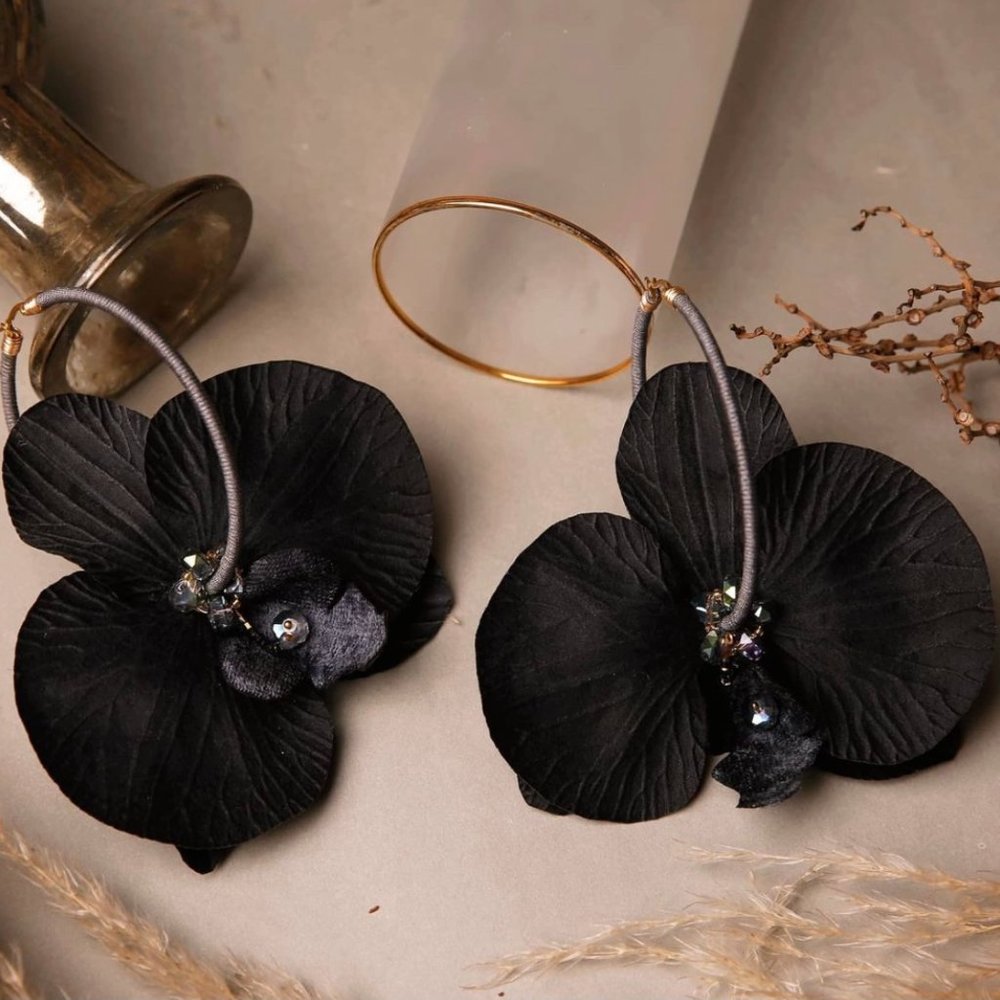 Black Large Orchid earrings